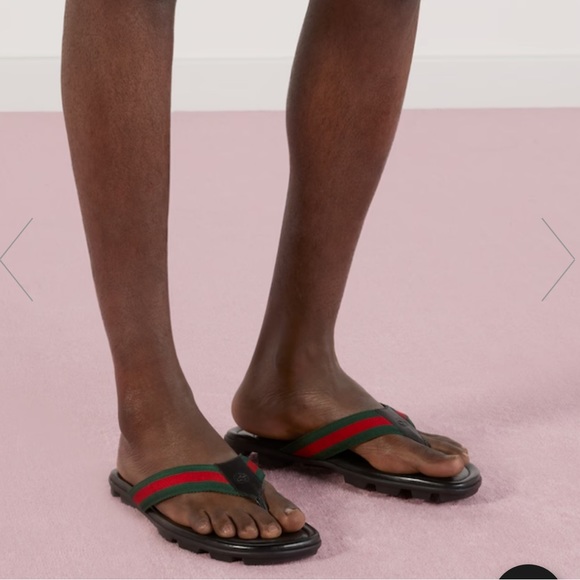 NWOT MENS GUCCI WEB AND LEATHER THONG SANDAL US 9. NO DUST BAG AND NO SHOE BOX. - Picture 3 of 8